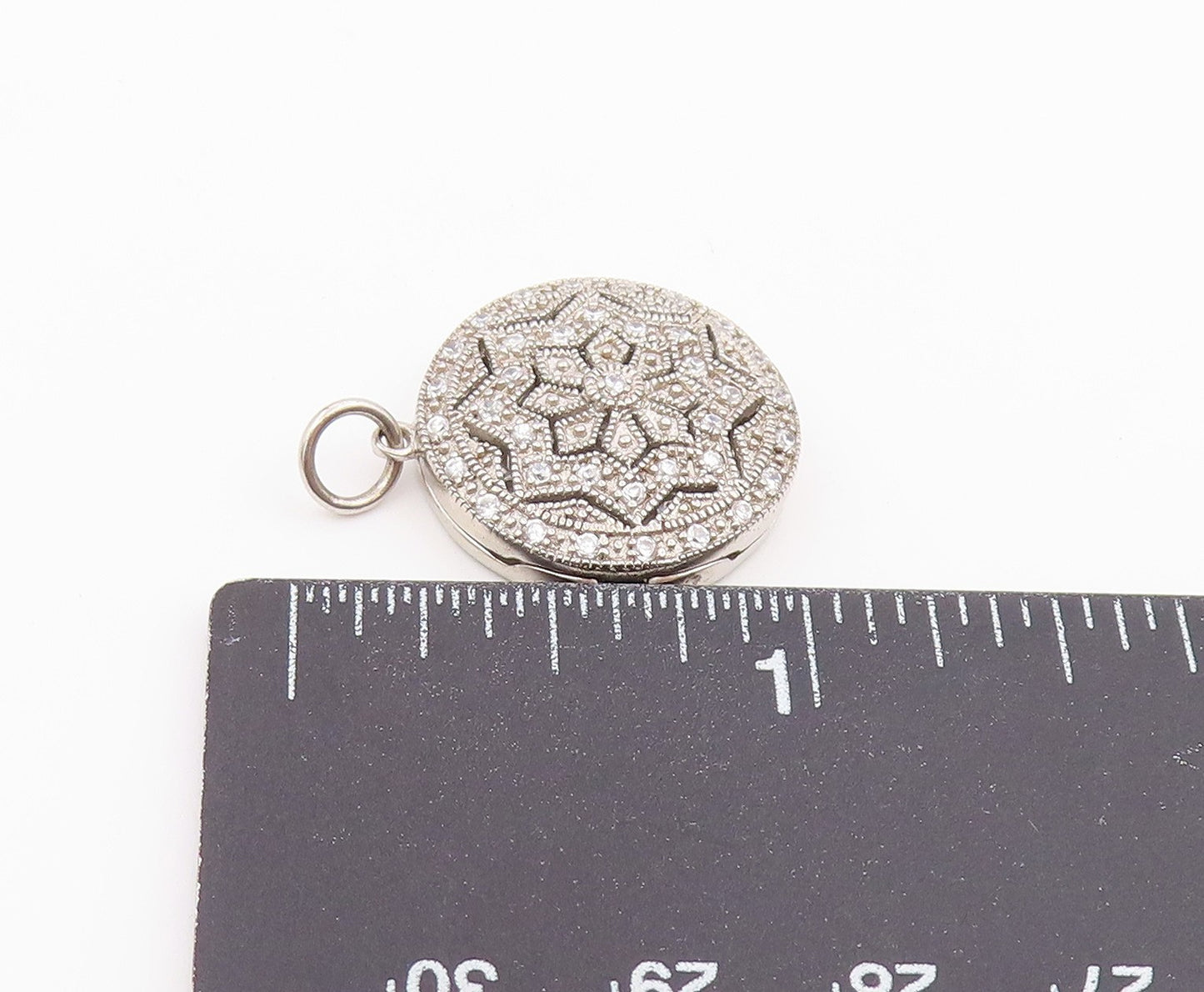 925 Sterling Silver Vintage Pendant Topaz Floral Mandala Charm OPENS  PT26363
