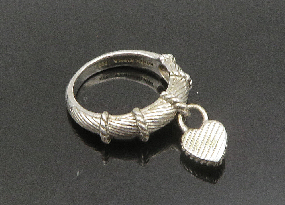 JUDITH RIPKA 925 Silver  Vintage Topaz Love Heart Charm Band Ring Sz 8 RG23529