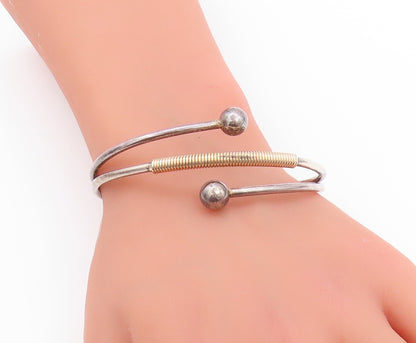 925 Sterling Silver Vintage Bracelet Modernist Gold Coiled Split Beads  BT11212