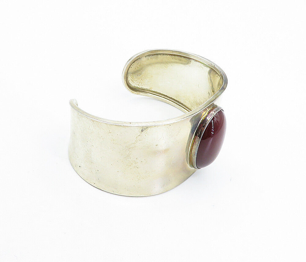 CII MEXICO 925 Silver Vintage Cabochon Cut Carnelian Cuff Bracelet BT3102