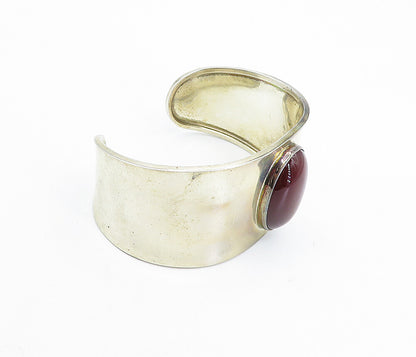 CII MEXICO 925 Silver Vintage Cabochon Cut Carnelian Cuff Bracelet BT3102