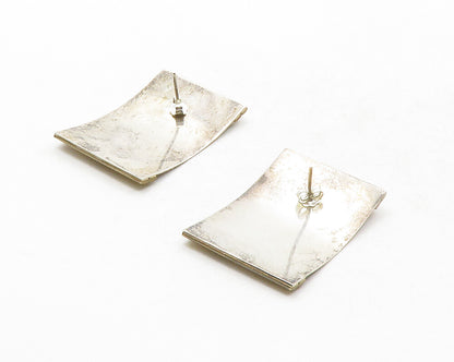 925 Sterling Silver & 14K GOLD  Vintage Two Tone Square Drop Earrings  EG6591