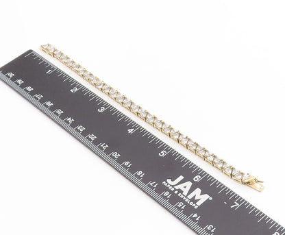 925 Sterling Silver Vintage Bracelet Gold Plated Triangle Cut CZ Chain  BT11453