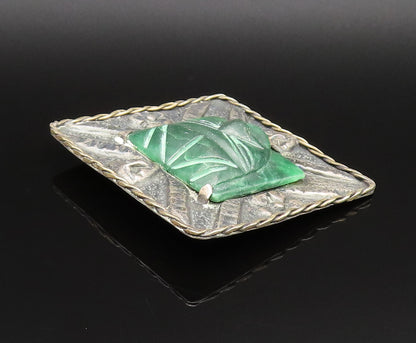 925 Silver  Vintage Antique Carved Malachite Theater Mask Brooch Pin  BP9777