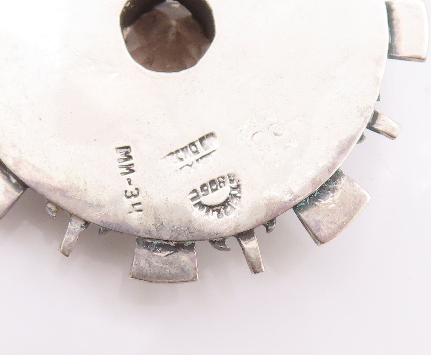 925 Sterling Silver Vintage Pendant LOS BALLESTEROS Carved Circular Gem  PT22957