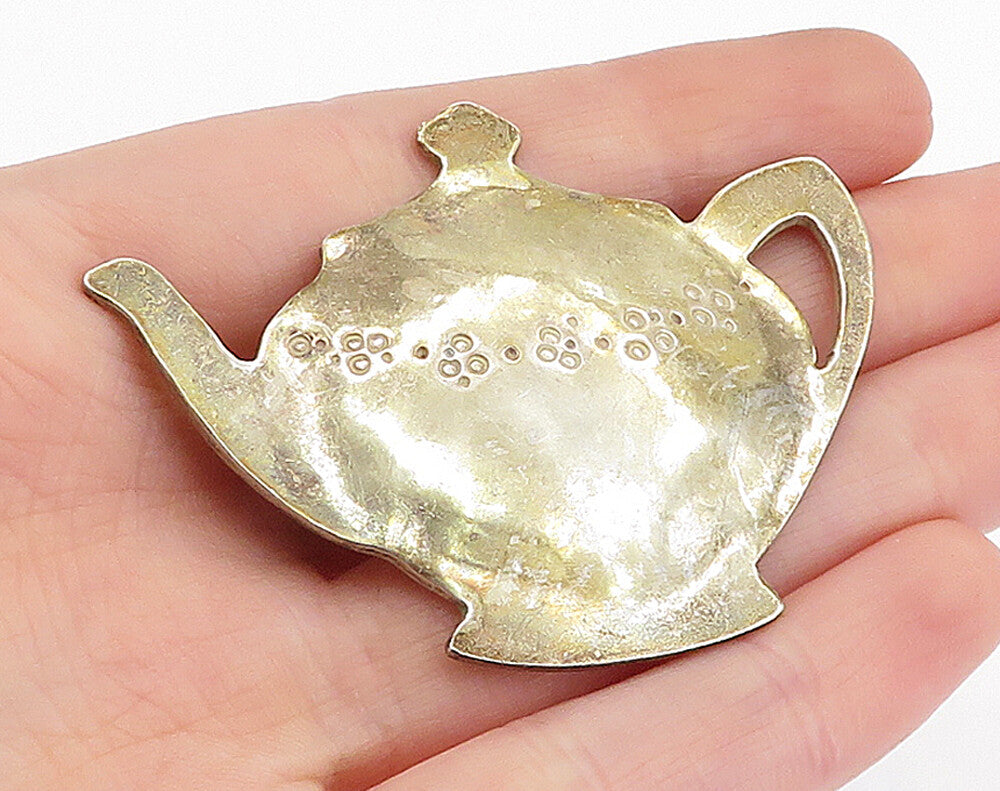DESIGNER 925 Sterling Silver  Vintage Antique Tea Pot Motif Brooch Pin  BP1593