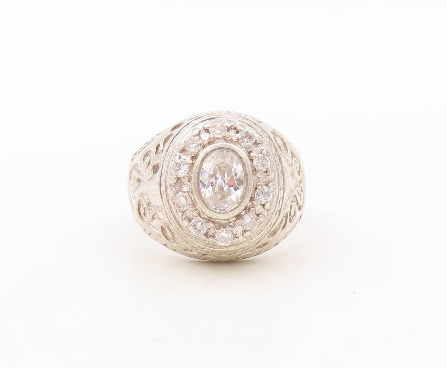 925 Sterling Silver Vintage Ring Antique Swirly Carved Topaz  Sz 9.5  RG31022