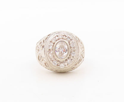 925 Sterling Silver Vintage Ring Antique Swirly Carved Topaz  Sz 9.5  RG31022