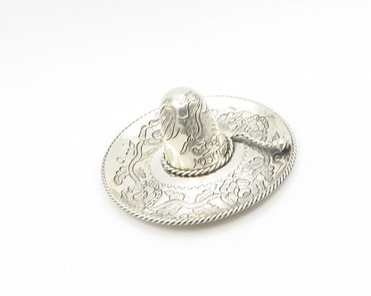 925 Sterling Silver  Vintage Shiny Floral Bird Patterned Sombrero  TR2523