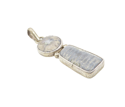 925 Sterling Silver Vintage Multi Shape Grey Jasper 2 Stone Pendant PT6445