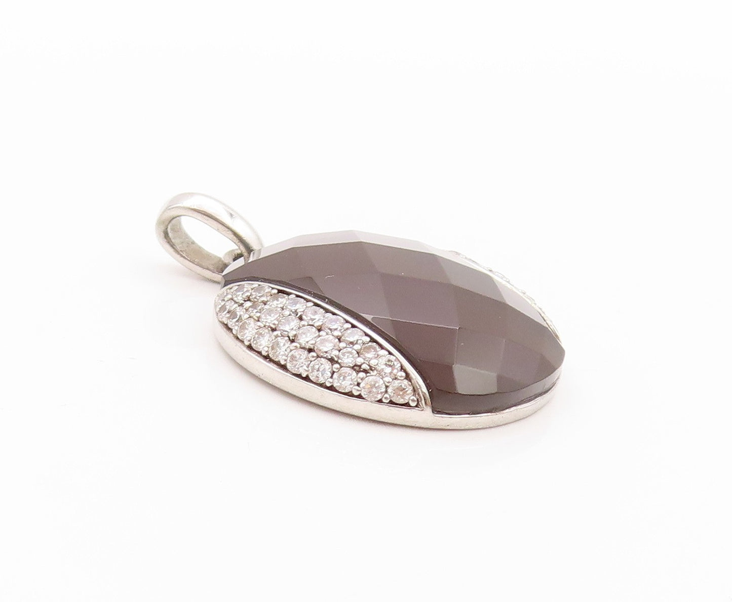 925 Sterling Silver Vintage Pendant Gemstone & CZ Designer Inlay  PT24055