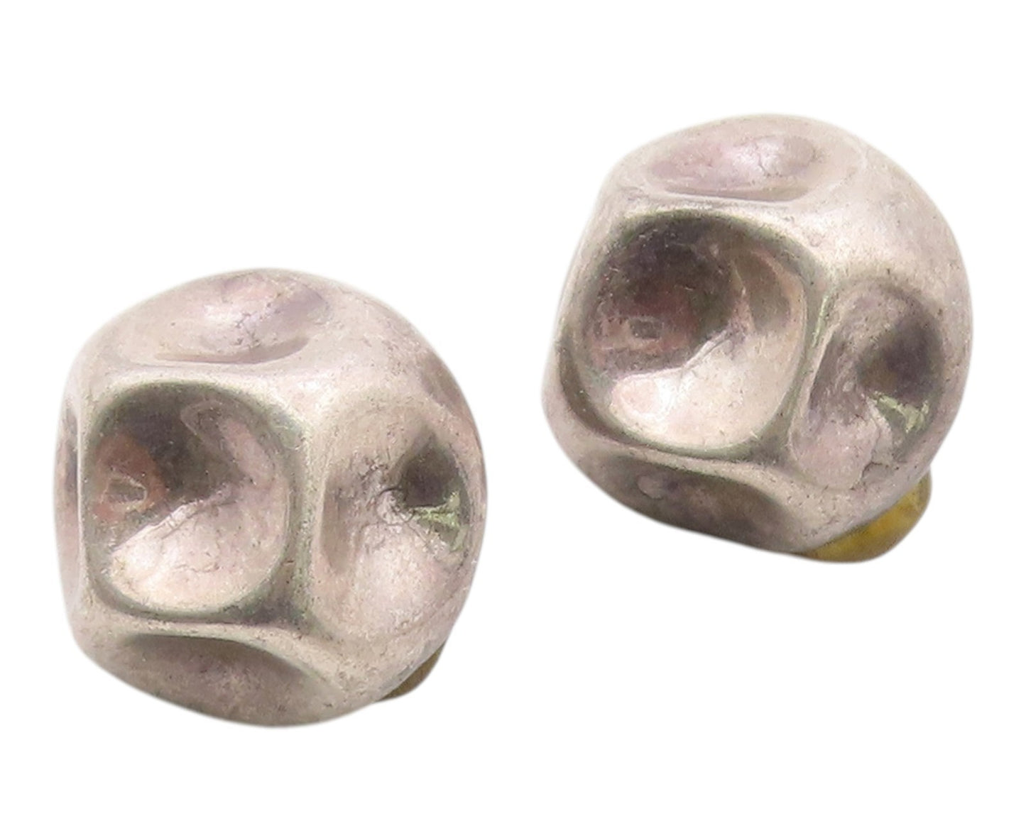 925 Sterling Silver Vintage Earrings Modernist Sculptural Dome Clip On  EG14396