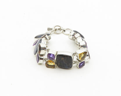 925 Sterling Silver  Amethyst Citrine Topaz & Jasper Chain Bracelet  BT7485