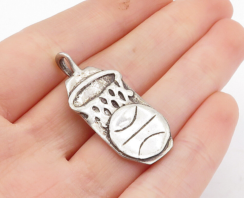 925 Sterling Silver Vintage Basketball & Hoop Sports Motif Pendant PT2973