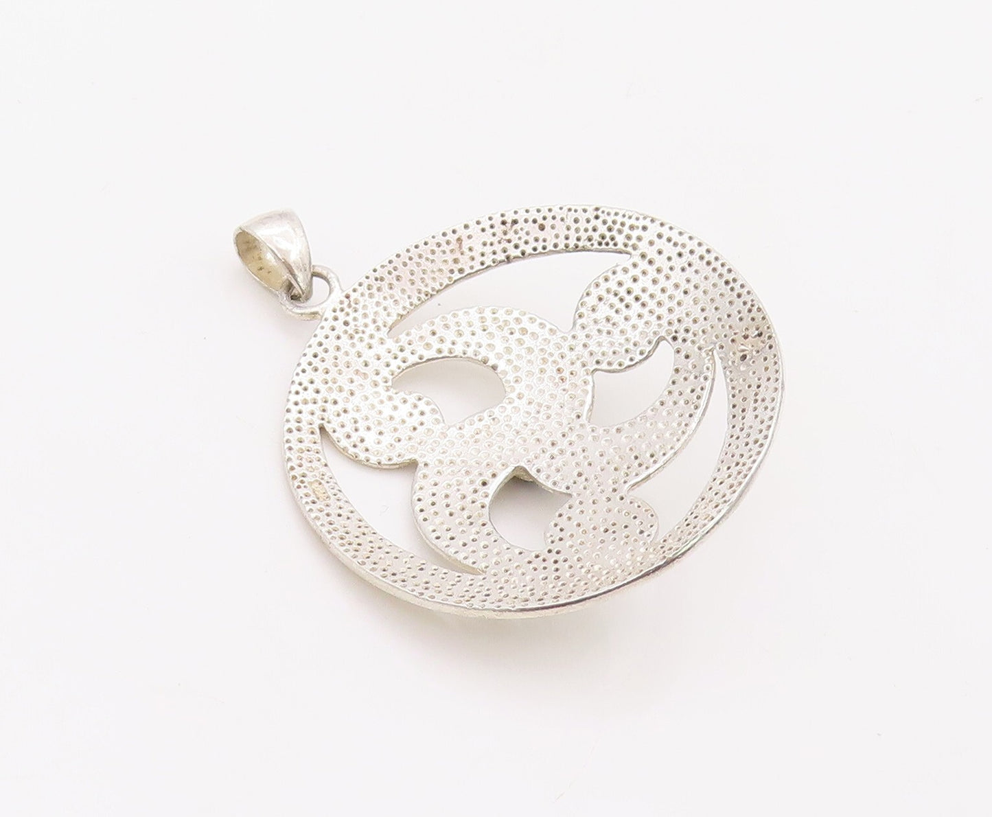 925 Sterling Silver Vintage Pendant Cutout Gemstone Inlay Triskele  PT23503