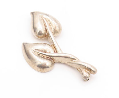 925 Sterling Silver Vintage Brooch Modernist Interwind Carved Leaves  BP11528