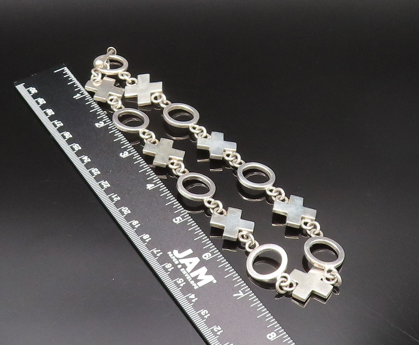 MEXICO 925 Sterling Silver  Vintage Solid XOXO Pattern Chain Necklace  NE4024