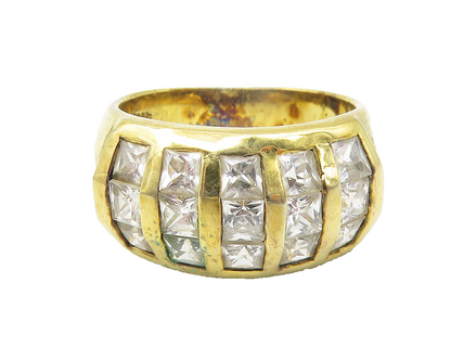 925 Sterling Silver  White Topaz Gold Plated Dome Band Ring Sz 7  RG11166