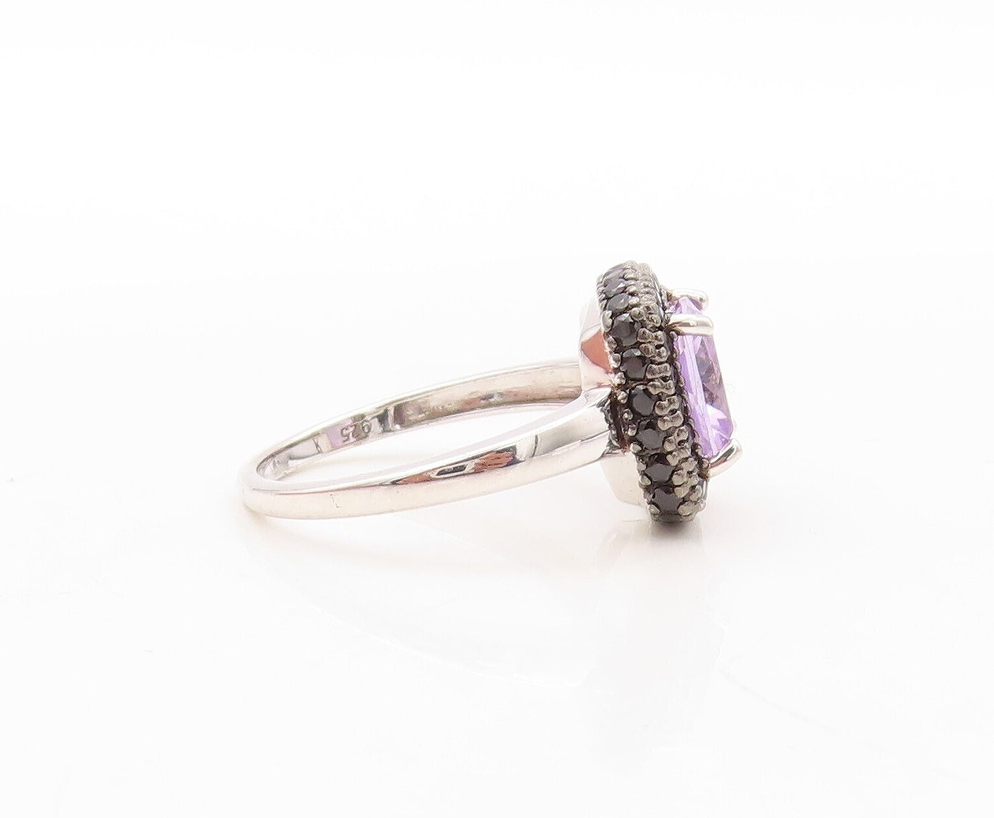 925 Sterling Silver Vintage Ring Square Amethyst Halo Spinel  Sz 7  RG30879