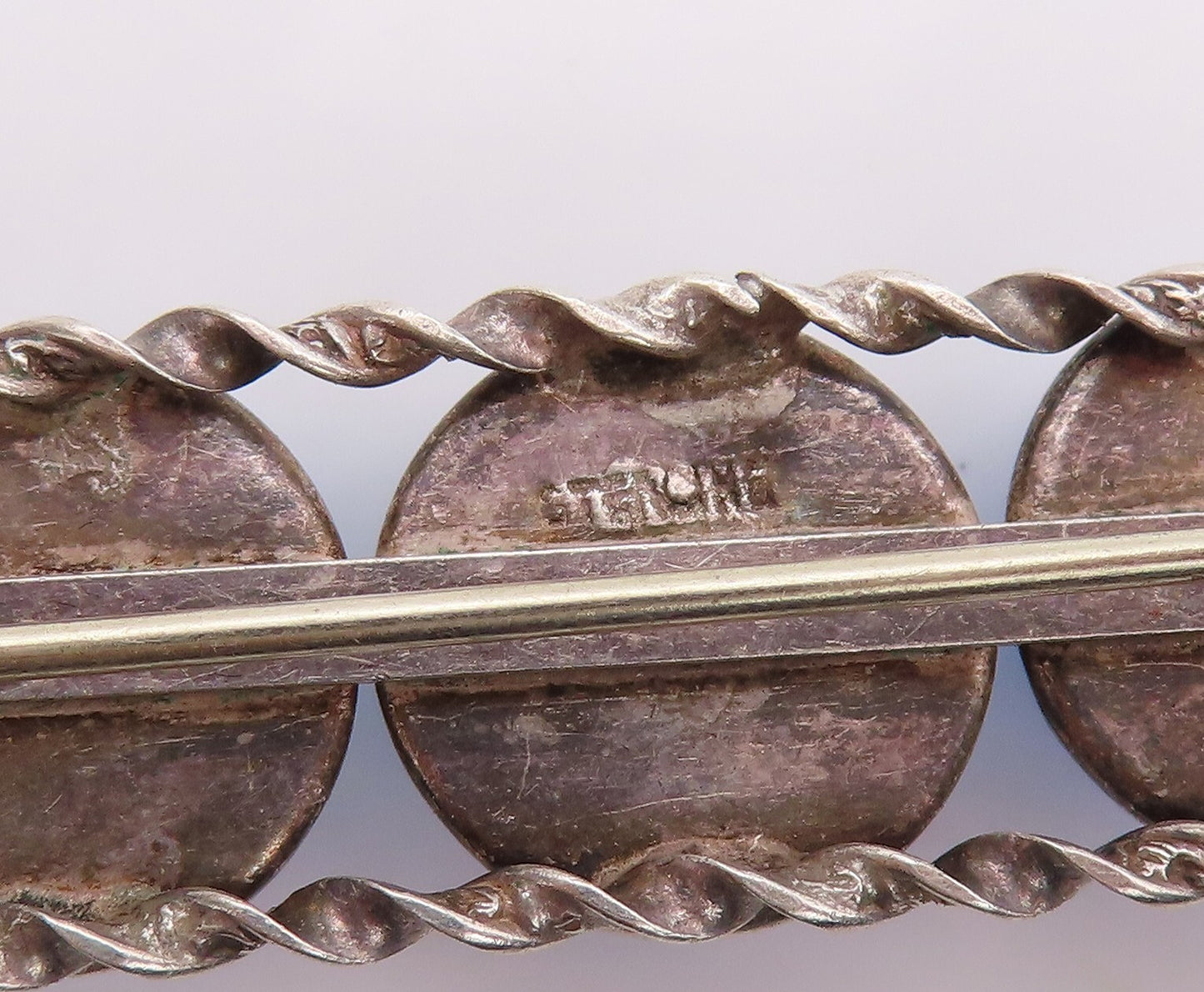 925 Sterling Silver Vintage Brooch Pin Cabochon Round Gemstone Band  BP11372