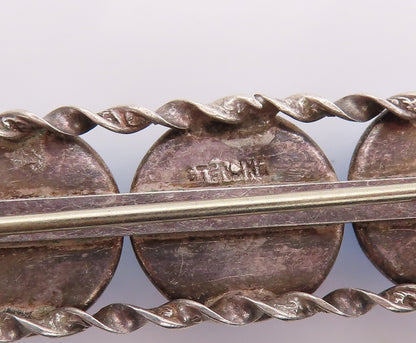 925 Sterling Silver Vintage Brooch Pin Cabochon Round Gemstone Band  BP11372