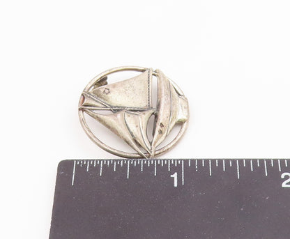 925 Sterling Silver  Vintage Sail Boat Motif Round Brooch Pin  BP3677