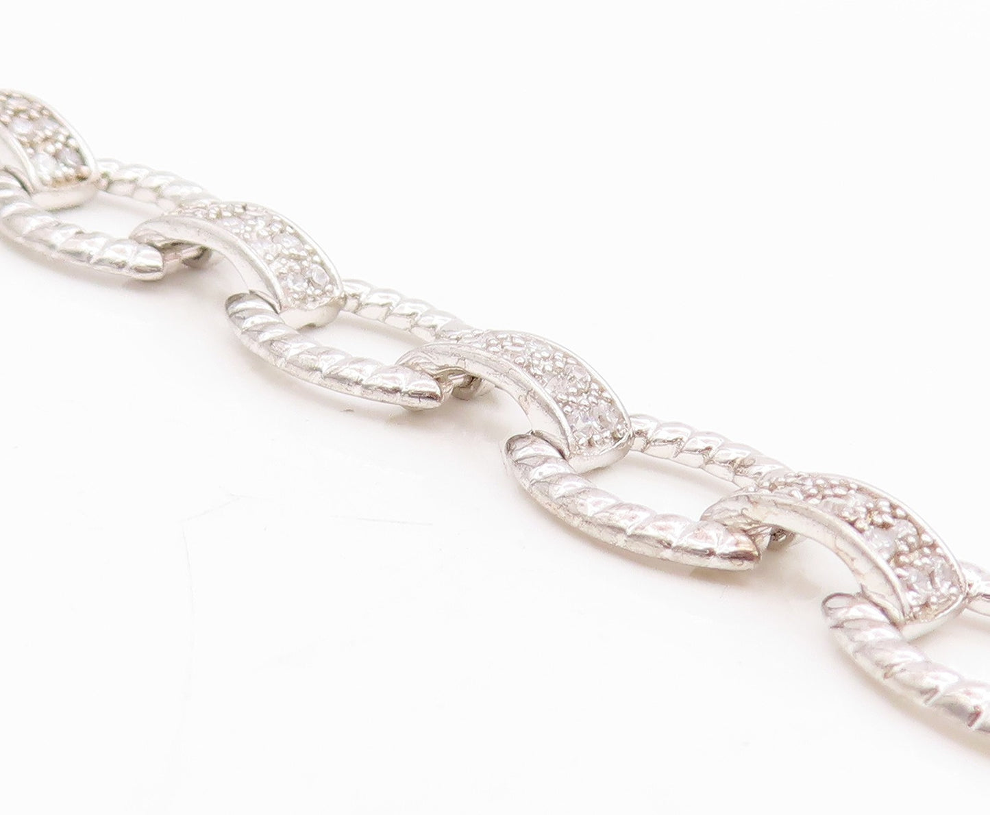925 Sterling Silver Vintage Bracelet Round Cut CZ Elegant Open Link  BT11699