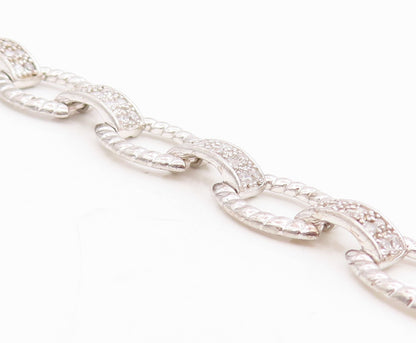 925 Sterling Silver Vintage Bracelet Round Cut CZ Elegant Open Link  BT11699