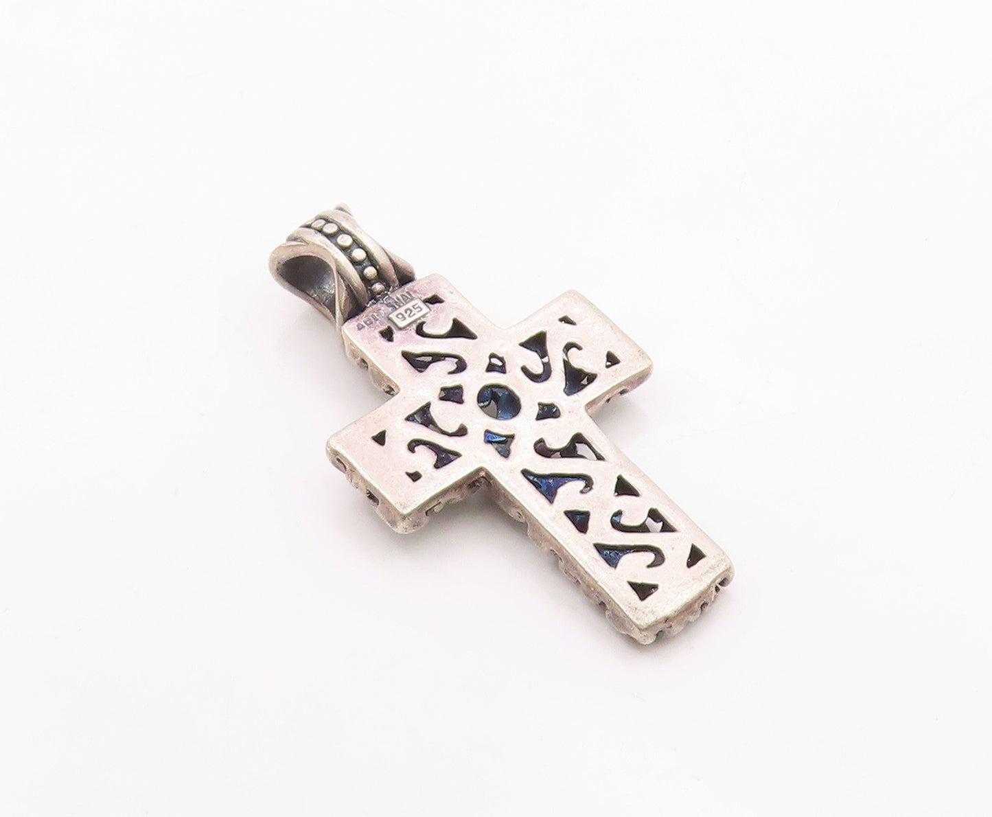 925 Sterling Silver  Vintage Love Heart Scroll Detail Cross Pendant  PT20084