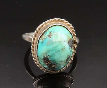 SOUTHWESTERN 925 Silver Vintage Rope Twist Edge Turquoise Ring Sz 3 RG24746