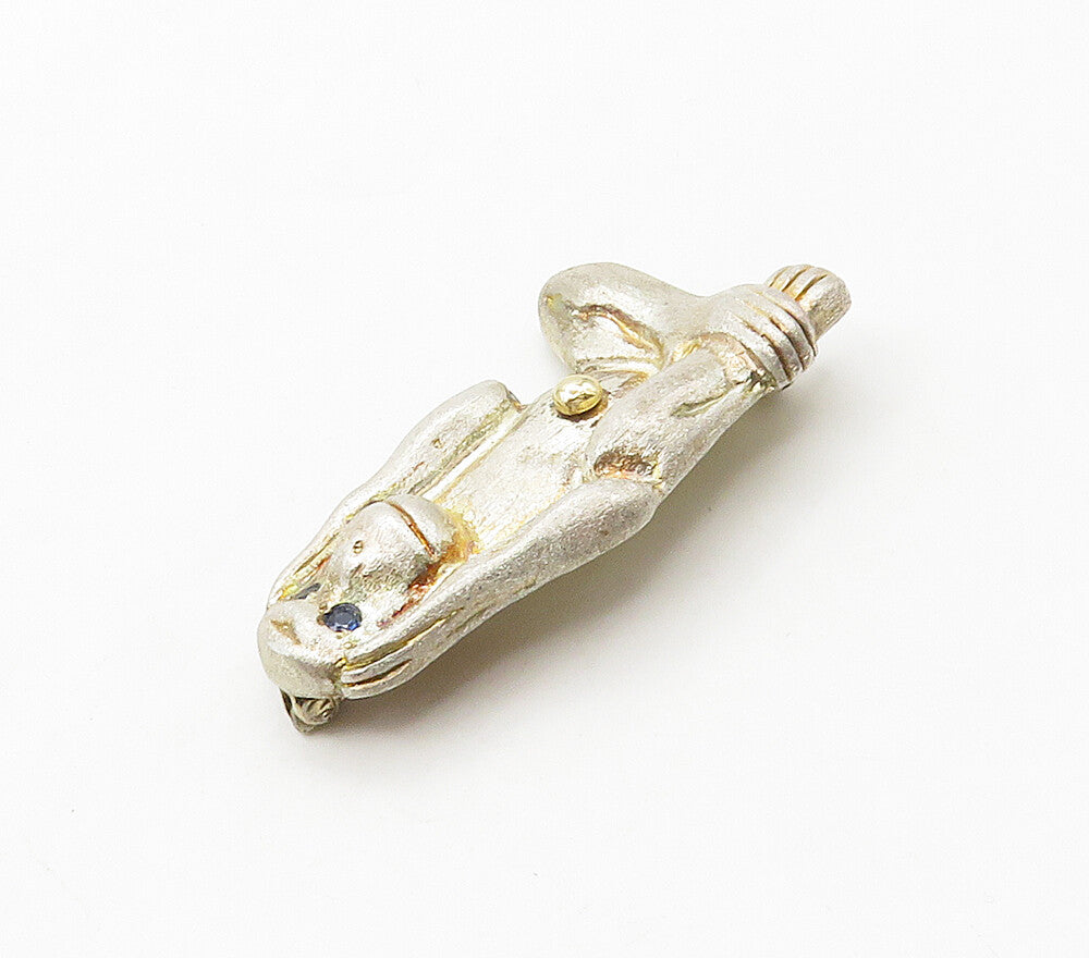14k Gold 925 Sterling Silver Vintage  Hear No Evil Monkey Brooch Pin  BP6276