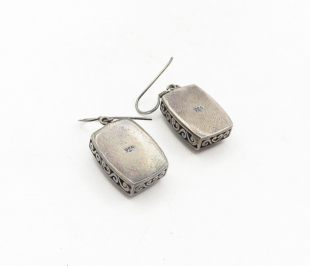 925 Sterling Silver  Vintage Mother Of Pearl Oxidized Dangle Earrings  EG4756
