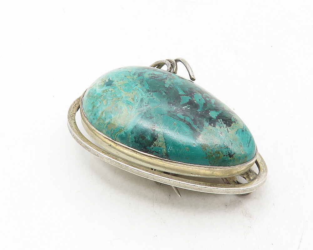 AZORIT ISRAEL 925 Silver Vintage Cabochon Cut Eilat Stone Brooch Pin BP3866
