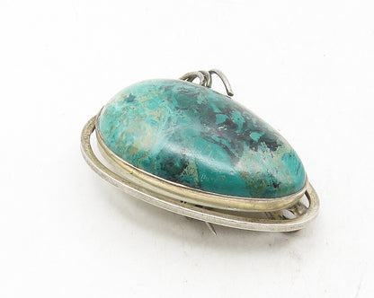 AZORIT ISRAEL 925 Silver Vintage Cabochon Cut Eilat Stone Brooch Pin BP3866