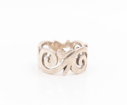 925 Sterling Silver Vintage Ring Openwork Swirly Scroll Wide Band  Sz 5  RG34697