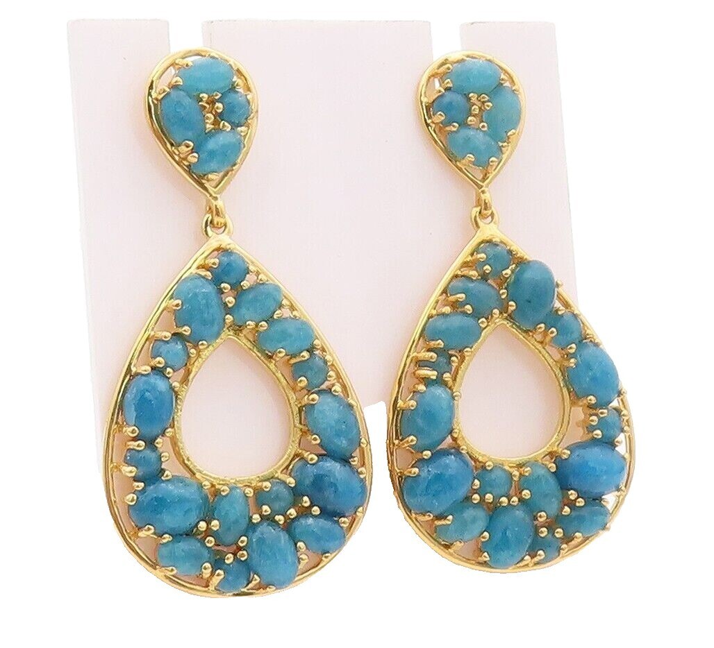 925 Sterling Silver Vintage Earrings Gold Plated Dangling Aquamarine EG13165