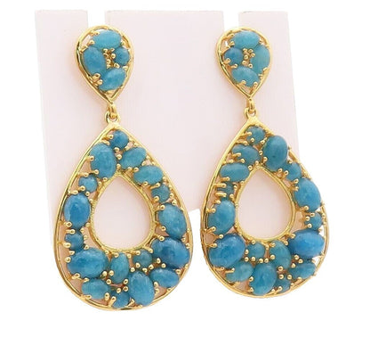 925 Sterling Silver Vintage Earrings Gold Plated Dangling Aquamarine EG13165