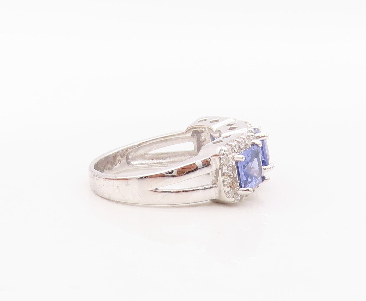925 Sterling Silver Vintage Ring Square Cut Blue Halo White CZ  Sz 7  RG29937