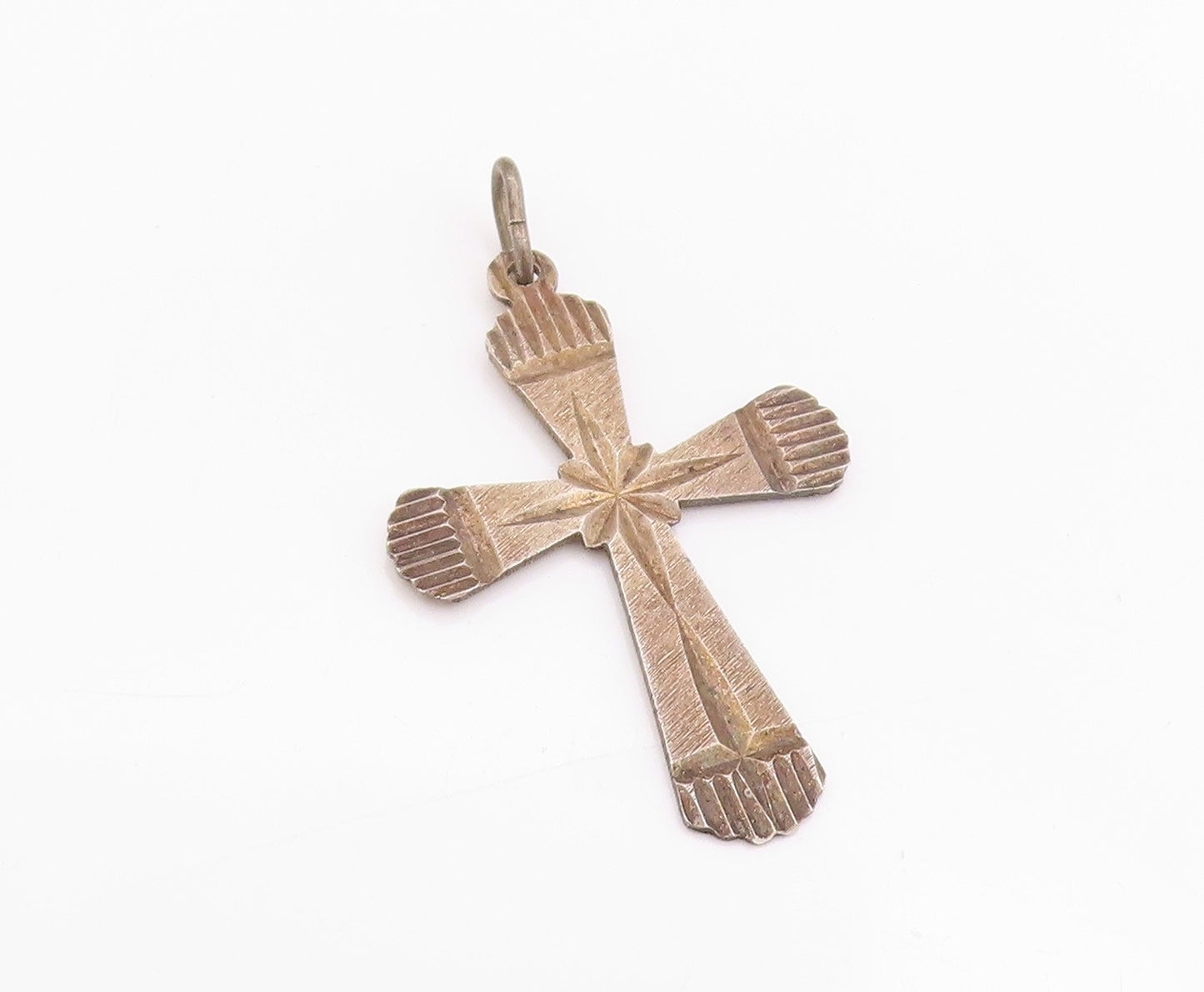 925 Sterling Silver Vintage Pendant Grooved Religious Cross  PT24387