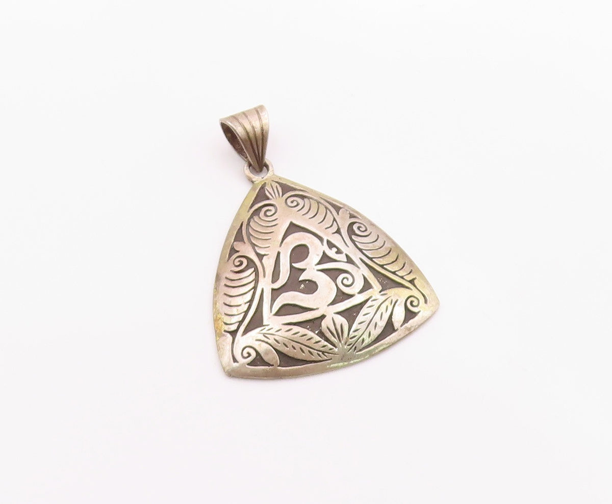 925 Sterling Silver  Vintage Om Spiritual Symbol Two Tone Pendant  PT16037