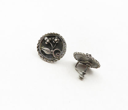 925 Sterling Silver  Vintage Oxidized Flower Twist Non Pierce Earrings  EG4637