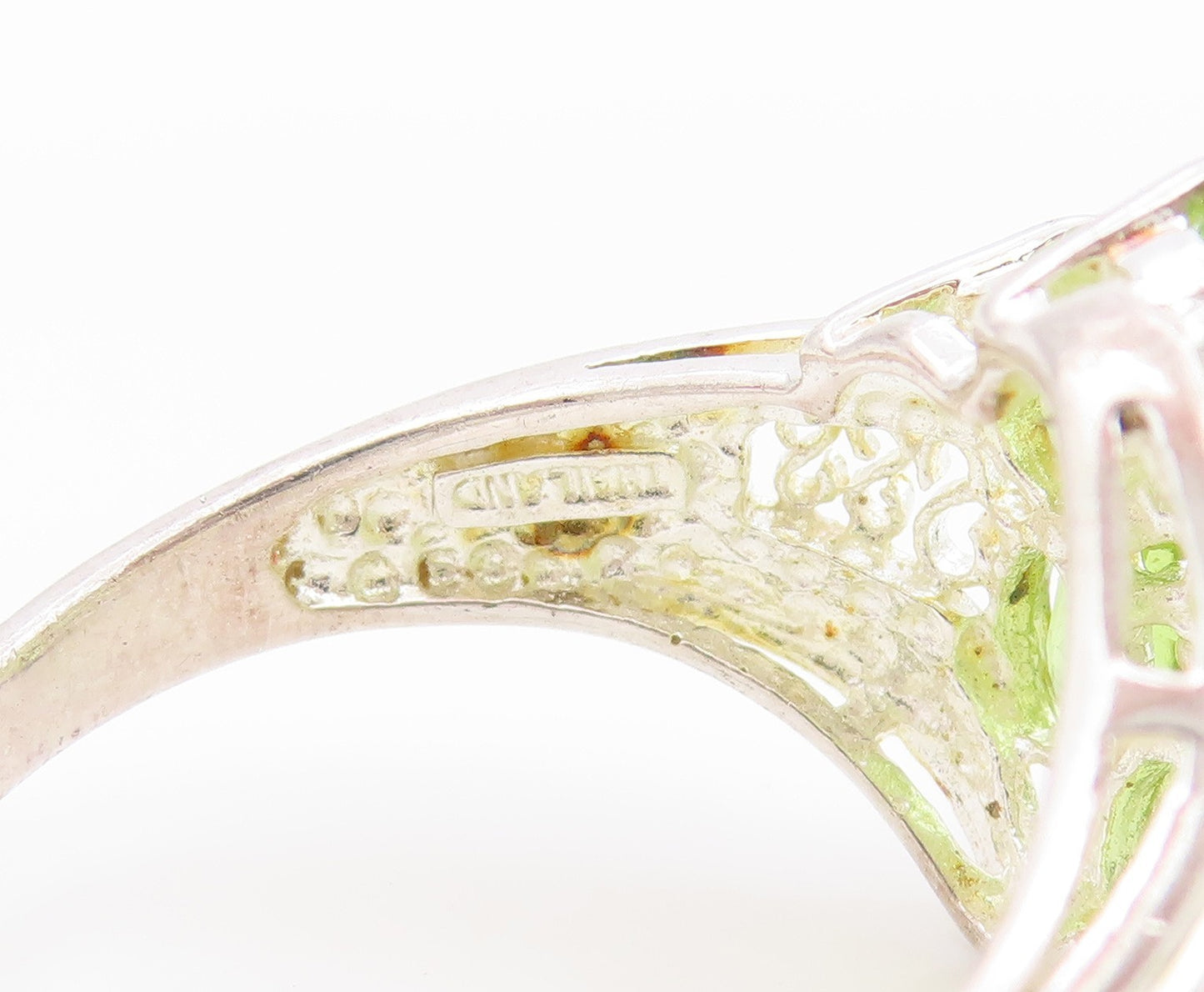925 Sterling Silver Vintage Ring Elegant Peridot Floral Cluster  Sz 10  RG36075