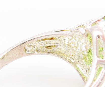 925 Sterling Silver Vintage Ring Elegant Peridot Floral Cluster  Sz 10  RG36075