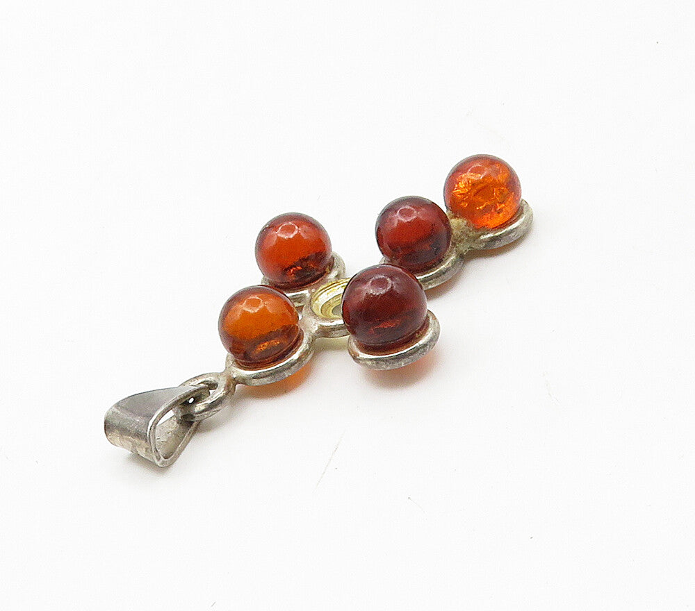925 Sterling Silver  Vintage Cabochon Amber Religious Cross Pendant  PT13397