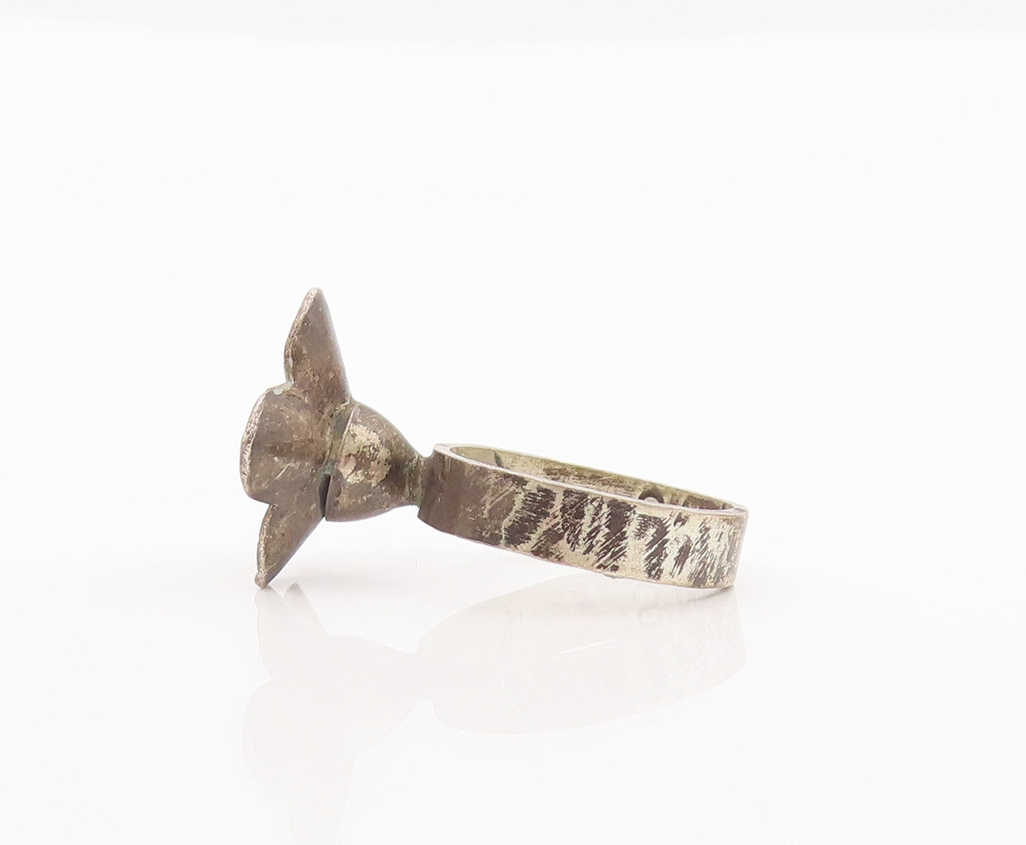 925 Sterling Silver Vintage Ring Minimalist 3D Cut Carved Flower Sz 5 RG27888