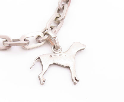925 Sterling Silver Vintage Bracelet Solid U Chain Dangling Dog Charm  BT11277