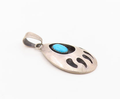925 Sterling Silver Vintage Pendant KATHLEEN CHAVEZ Navajo Turquoise Paw PT26341