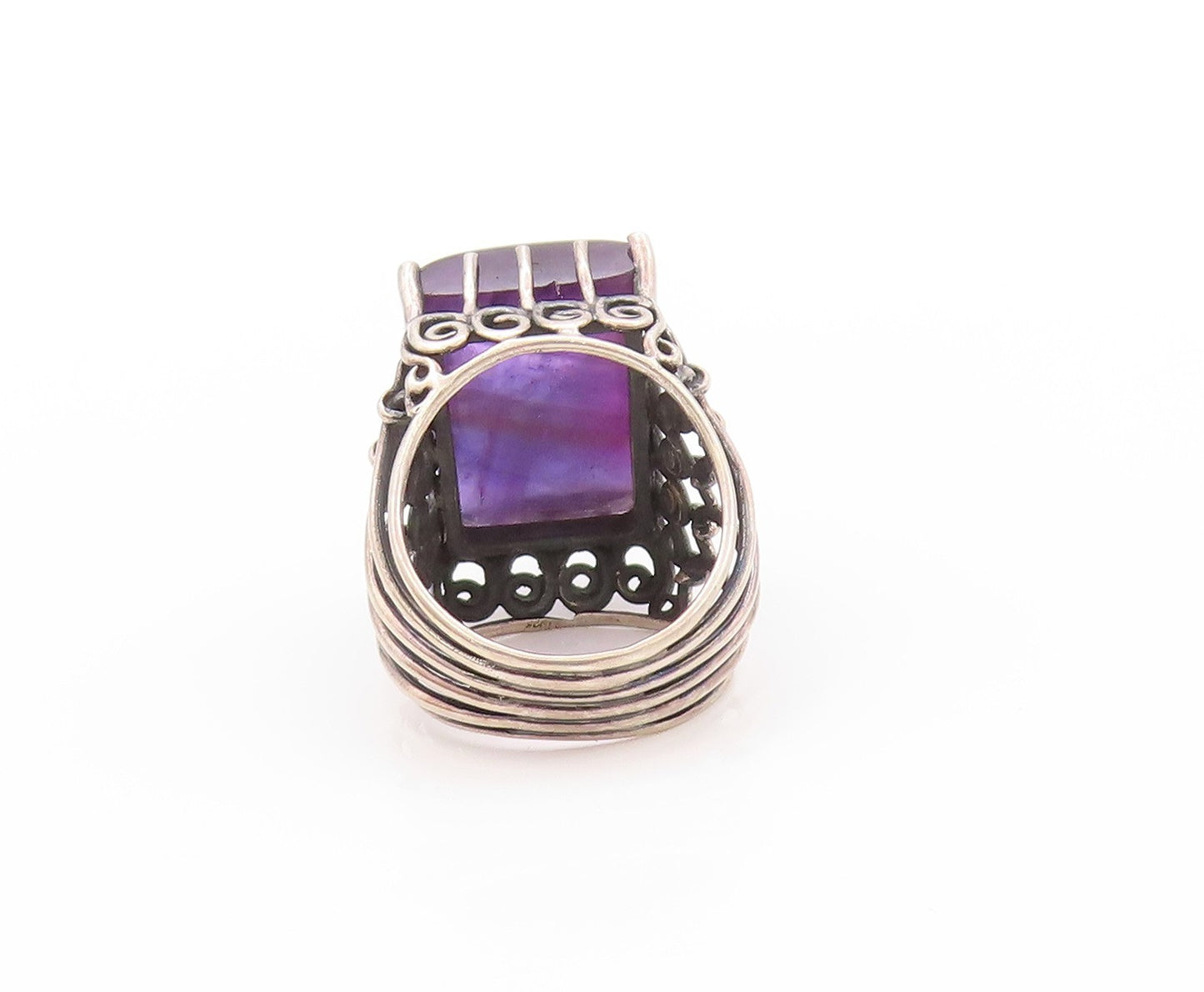 925 Sterling Silver Vintage Ring Wire Work Band Cabochon Amethyst Sz 6.5 RG32577