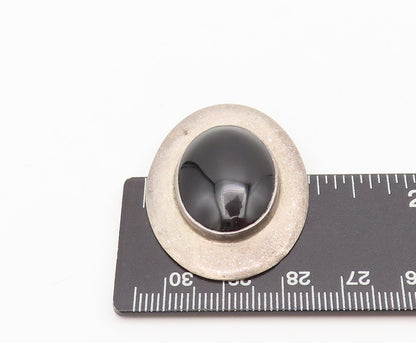 925 Sterling Silver Vintage Brooch Pin Minimalist Oval Cabochon Onyx  BP10579
