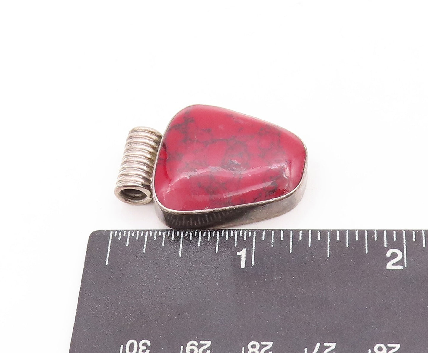 925 Sterling Silver Vintage Pendant MEXICO Minimalist Red Jasper  PT23354
